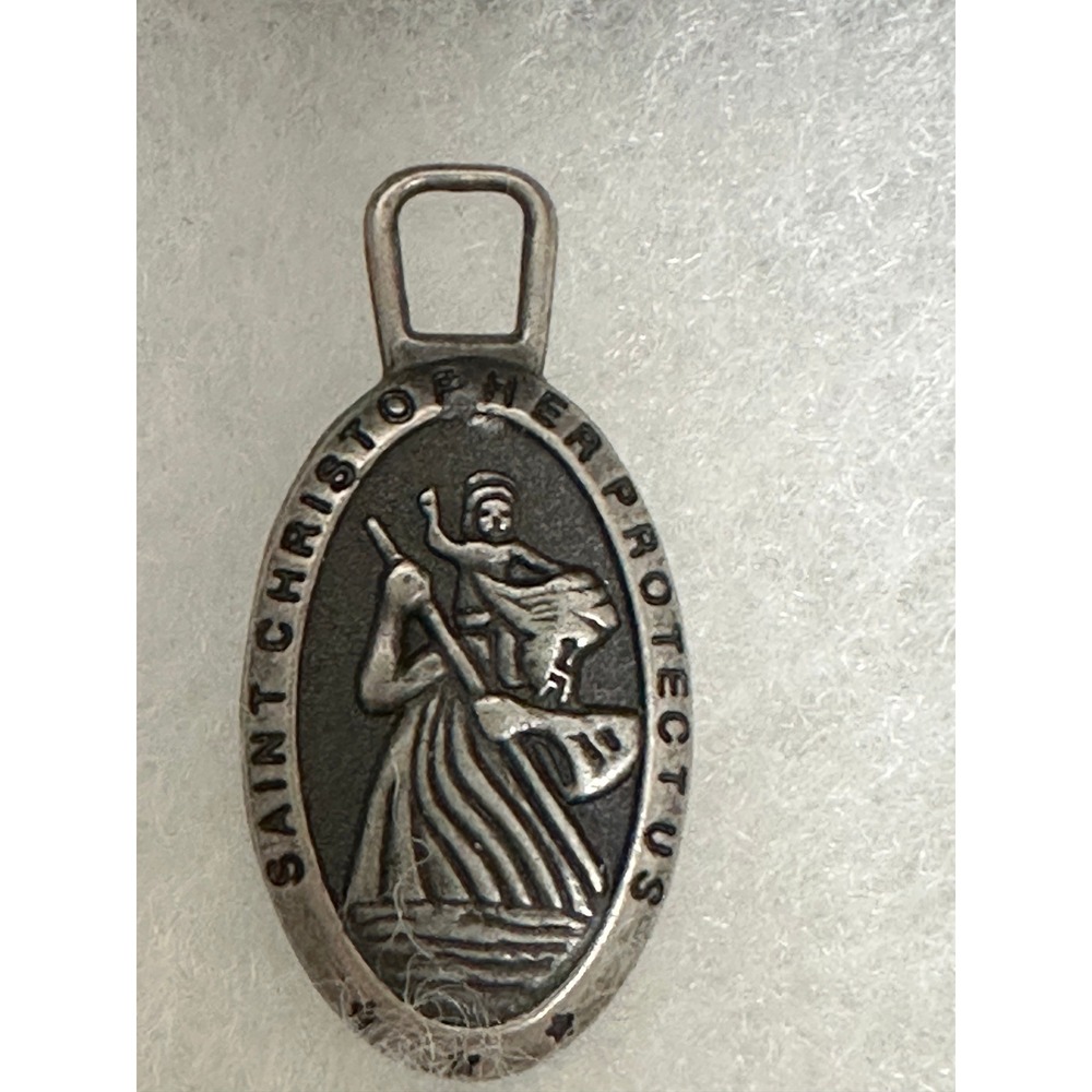 Saint Christopher Medal Pendant Silver Tone Oval Traveler Protection